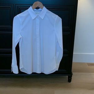 J Crew, white, fitted, long sleeve button down shirt.